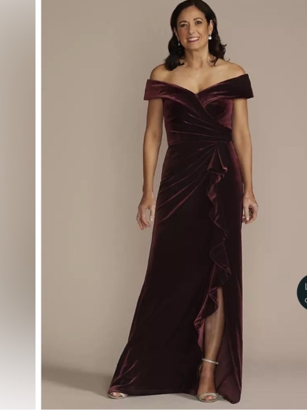 Oleg Cassini Deep Wine Velvet Ruffle Maxi Dress